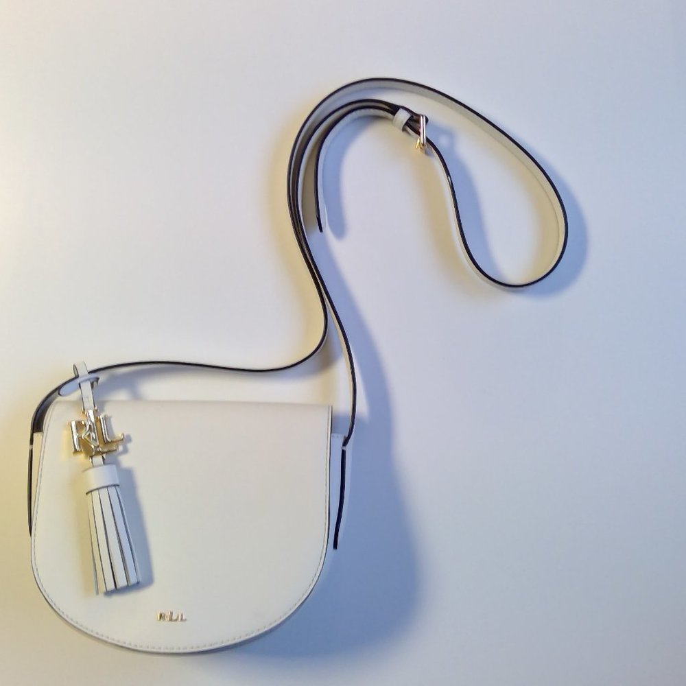 Lauren Ralph Lauren RLL White Mini Caley Saddle Leather Crossbody